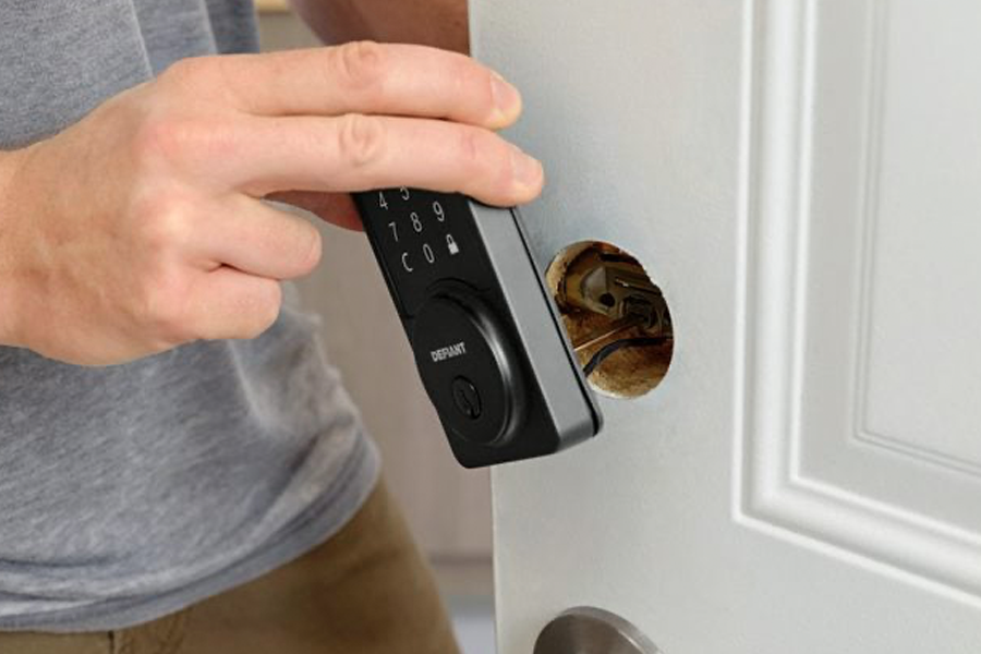 keypad lock installation on residential front door in Austin TX